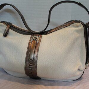 Brighton Linen (?) Twill Hobo with Metallic Leather Trim bag Charm